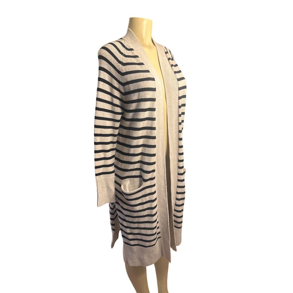 S Autumn Cashmere Maritime Gray Stripe Cardigan Duster Sweater 100% Cashmere